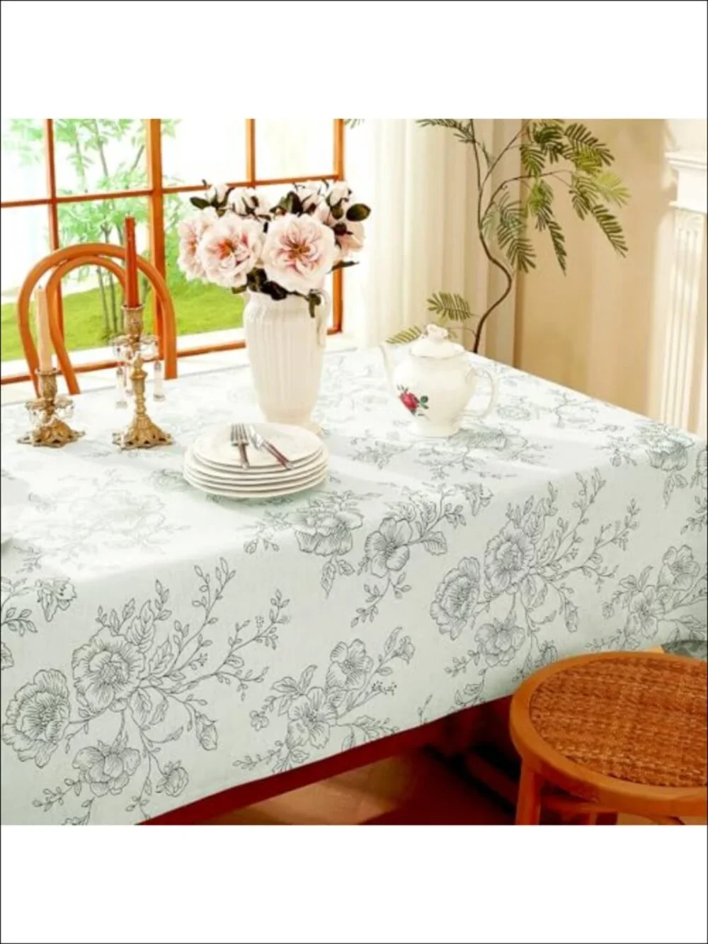 Damask Floral Jacquard Tablecloth 60x120 Water Resistant Linen Farmhouse
